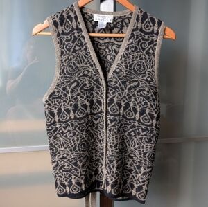 📼 Vintage Rena Rowan for Saville Taupe / Black Wool Blend Sweater Vest - Small